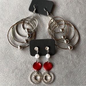 Set of 2 ~ Earrings ~ Silver Tone Hoop & Dangle ~ Brand New!